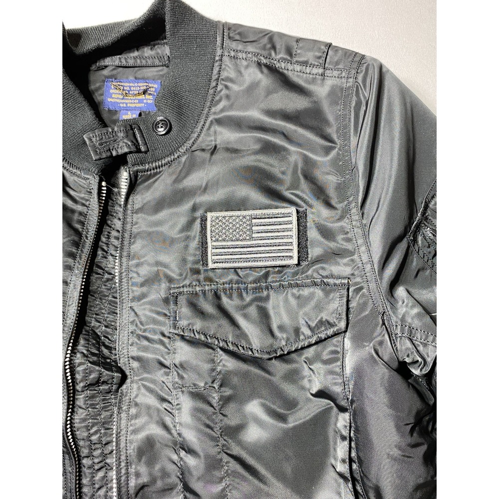 Alpha Industries Military Flight Bomber Jacket Mens L Black Utility USAF - Picture 11 of 12